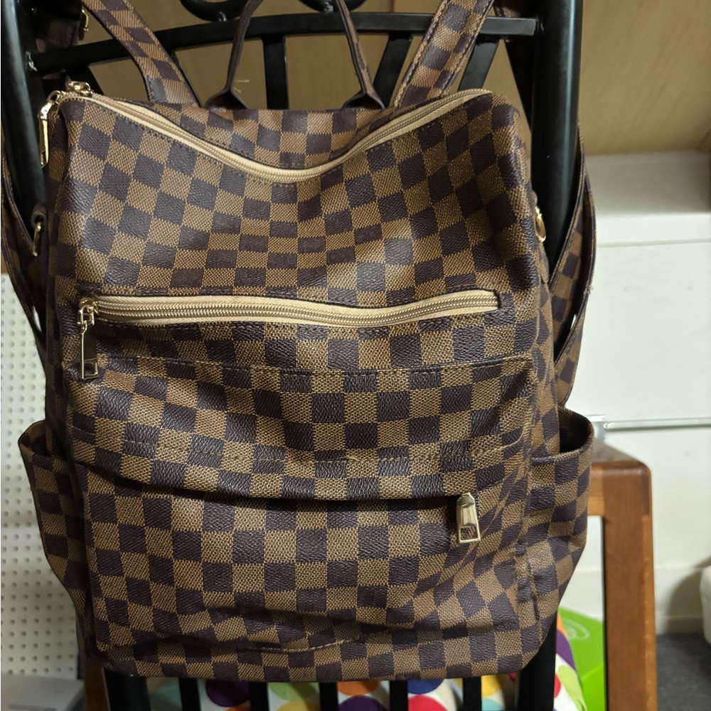 Checkered Brown Backpack